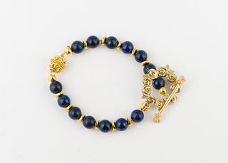 Natural Lapis Bracelet with Gold Bali Ball and Flower Toggle Clasp To Roam With Love