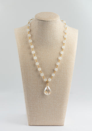 Large Clear Drop on White Jade Chain To Roam With Love