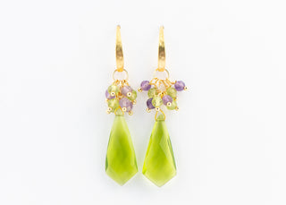 Large Peridot Earrings with Peridot and Amethyst on Gold Vermeil