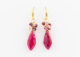 Large Natural Ruby Earrings with Ruby and Crystal Drops on Gold Vermeil