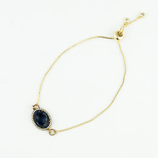 Lapis with Sparkling CZ Bezel on Gold-Plated Adjustable Bracelet To Roam With Love