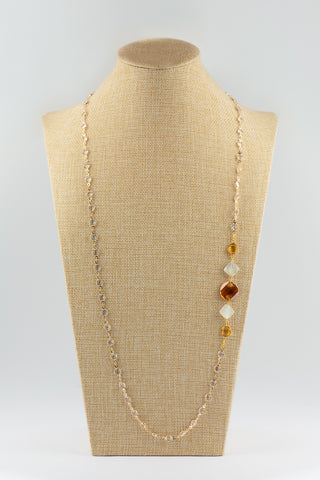 Long Layering Crystal Chain with Copper Swarovski, Rainbow Moonstones and Citrine To Roam With Love