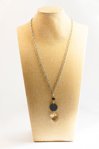 Long Silver Necklace with Swarovski Crystal, GP Labradorite and Italian Lira To Roam With Love