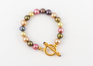 Majestic Natural Pink Pearl Mix with Gold Vermeil and Garnet Toggle Clasp To Roam With Love