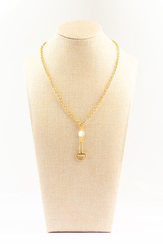 Matte Gold Snaffle Bit Necklace with Coin Pearl