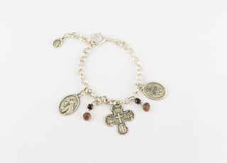 Silver Bracelet with Spiritual Medallions, Garnet and Zultanite Gemstones