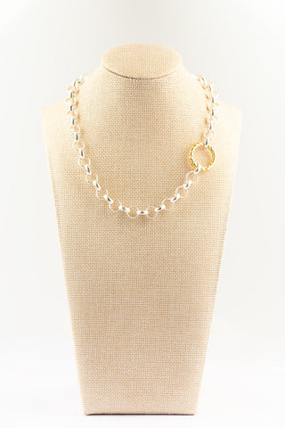Matte Silver Rolo Necklace with Matte Gold Circle Clasp