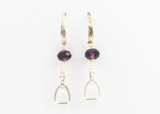 Equestrian - Silver Stirrup Earrings with Amethyst Feature