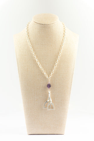 Silver Necklace with Amethyst and Horse Stirrup To Roam With Love