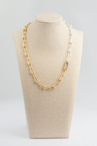 Gold and Silver U-Shape Chain with Gold Pave Carabiner Feature To Roam With Love
