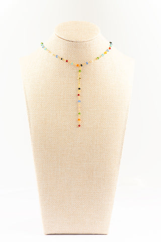 Mixed Gemstone Choker with Gold Plated Cross To Roam With Love