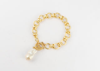 Mixed Cable Link Bracelet with Baroque Pearl