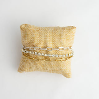 Triple Strand Mixed Metal and Rhinestone Bracelet To Roam With Love