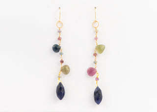Mixed Sapphire Dangle Earrings on Gold Filled French Wire