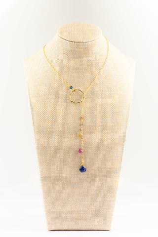 Mixed Sapphire Lariat on Gold Filled Chain