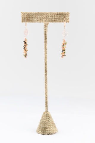 Mixed Tourmaline and Pink Quartz Earrings in Rose Gold To Roam With Love
