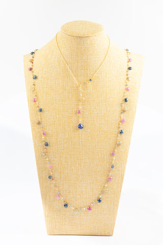 Mixed Sapphire Lariat on Gold Filled Chain