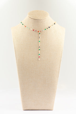 Multi Gemstone Choker in Silver with Cross To Roam With Love