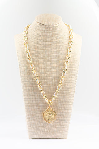 Mixed Metal Silver and Gold Necklace with Gold Horse Medallion To Roam With Love