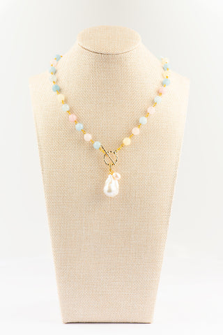 Morganite Jade Front Toggle Baroque Pearl Necklace To Roam With Love