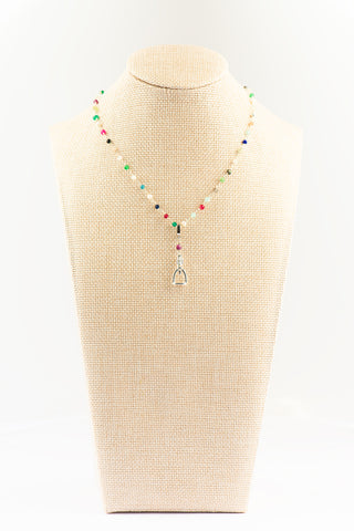 Multi Gemstone Silver Necklace with Silver Horse Stirrup To Roam With Love