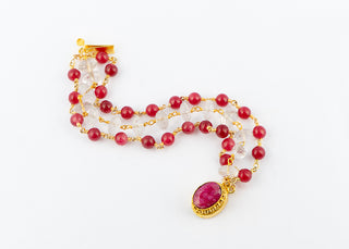 Ruby and Faceted Crystal Box Clasp Bracelet