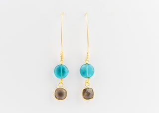 Faceted Neon Apatite Earrings with Smokey Quartz in Gold Vermeil