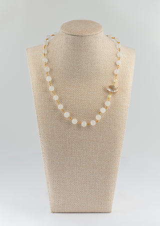 White Jade and Crystal Off Center Necklace To Roam With Love