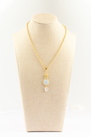 Opalite Clove and Pearl Necklace on Gold Plated Rolo To Roam With Love