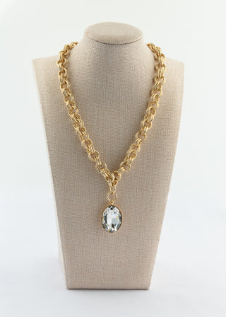 Oversized Swarovski Crystal Necklace on Chunky Gold Chain To Roam With Love