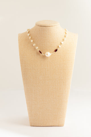 Garnet & Freshwater Pearl Choker – Delicate Silver Wire Necklace To Roam With Love
