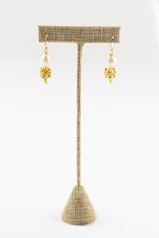 Freshwater Pearl and Gold Bali Ball Earrings To Roam With Love