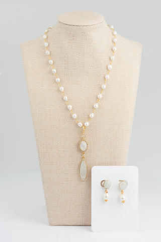 Baroque Pearl and Double Rainbow Moonstone Necklace To Roam With Love