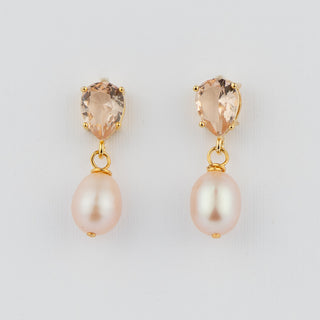 Pink Freshwater Pearl Earring on 14KGP Peach Champagne Tear Drop Post To Roam With Love