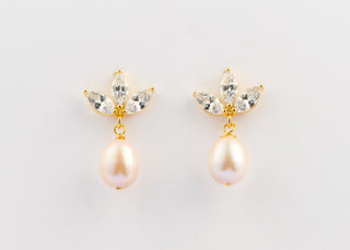 Natural Pink Pearl Earrings on AAA Grade CZ Flower Post