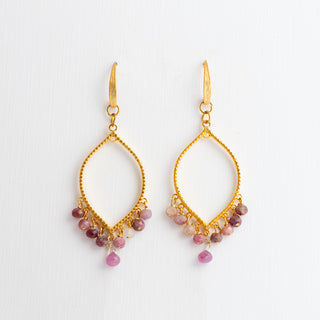 Gold Vermeil Chandelier Earrings with Pink Sapphires and Pink Tourmaline To Roam With Love