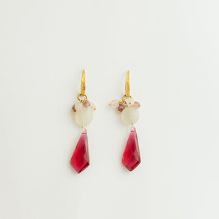 Fancy Pink Tourmaline Earrings with Rainbow Moonstones on Gold Vermeil Ear Wires To Roam With Love