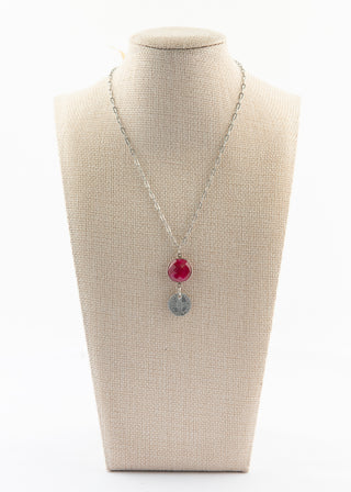 Portuguese Coin Necklace with Ruby on Silver Chain To Roam With Love