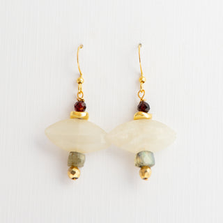 Rainbow Moonstone Earrings with Garnet, Labradorite and Gold Pyrite To Roam With Love