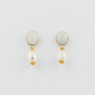 Rainbow Moonstone and Freshwater Pearl Earrings To Roam With Love