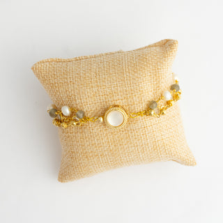 Rainbow Moonstone Bracelet with Labradorite, Pearl, Pyrite, Crystal and Mother of Pearl To Roam With Love