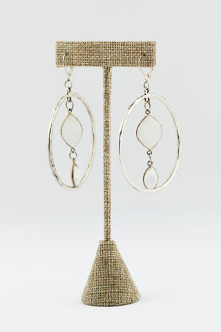Silver Hoop Earrings with Rainbow Moonstone To Roam With Love