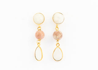Red Jasper, White Chalcedony and Rainbow Moonstone Earrings