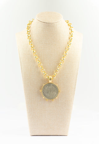 Mexican Horse / Peso Reproduction Medallion on Gold Rolo Chain To Roam With Love