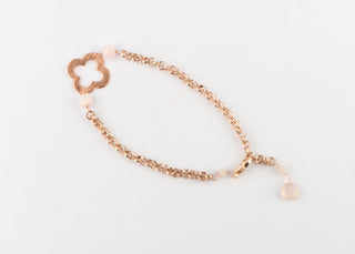 Rose Gold Clover Bracelet with Rose Quartz