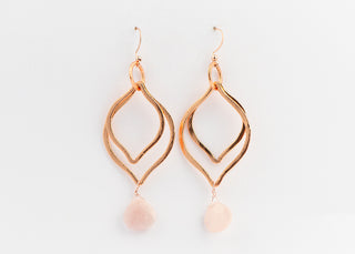 Double Marquise Rose Gold Earrings with Rose Quartz Drop