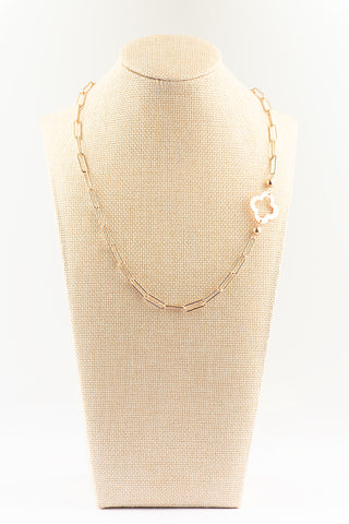 Asymmetrical Rose Gold Paperclip Necklace with Rose Gold Clover To Roam With Love