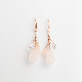 Rose Quartz Earrings on Hammered Rose Gold Hangers To Roam With Love