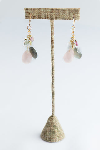 Rose Quartz Earrings with Gemstone Mix on Gold Filled Lever Backs To Roam With Love