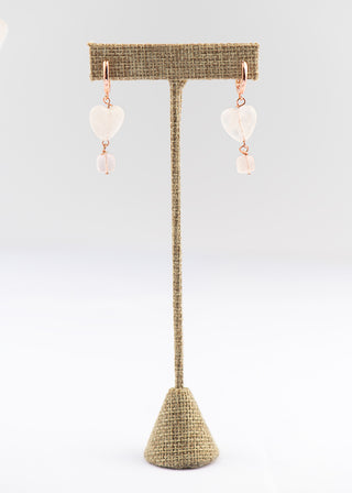 Rose Quartz Heart Earrings on Pave Rose Gold Huggies To Roam With Love